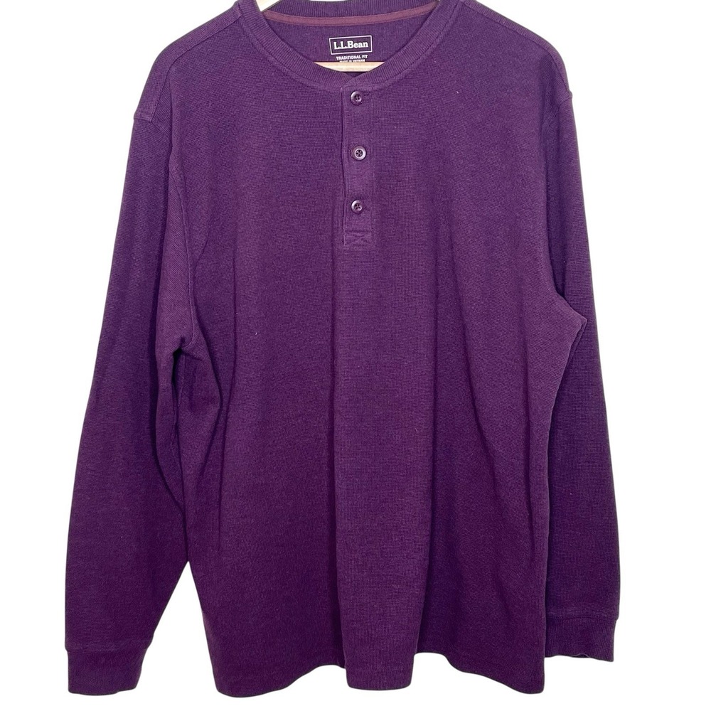 LL Bean Waffle Knit Thermal Henley Shirt Burgundy Mens Size XL Traditional Fit